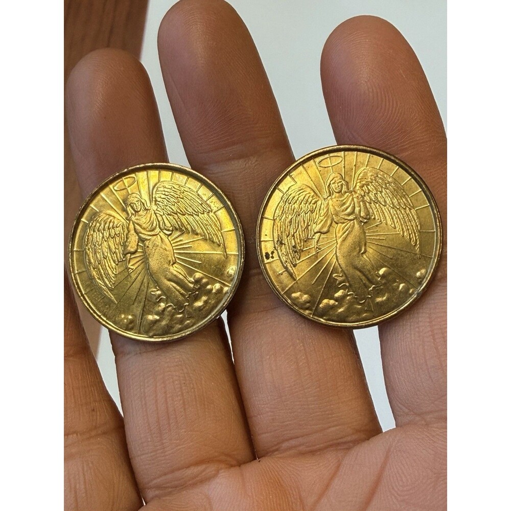 Vintage Guardian Angel Medals Pairs Gold Tone Religious Tokens Medallions